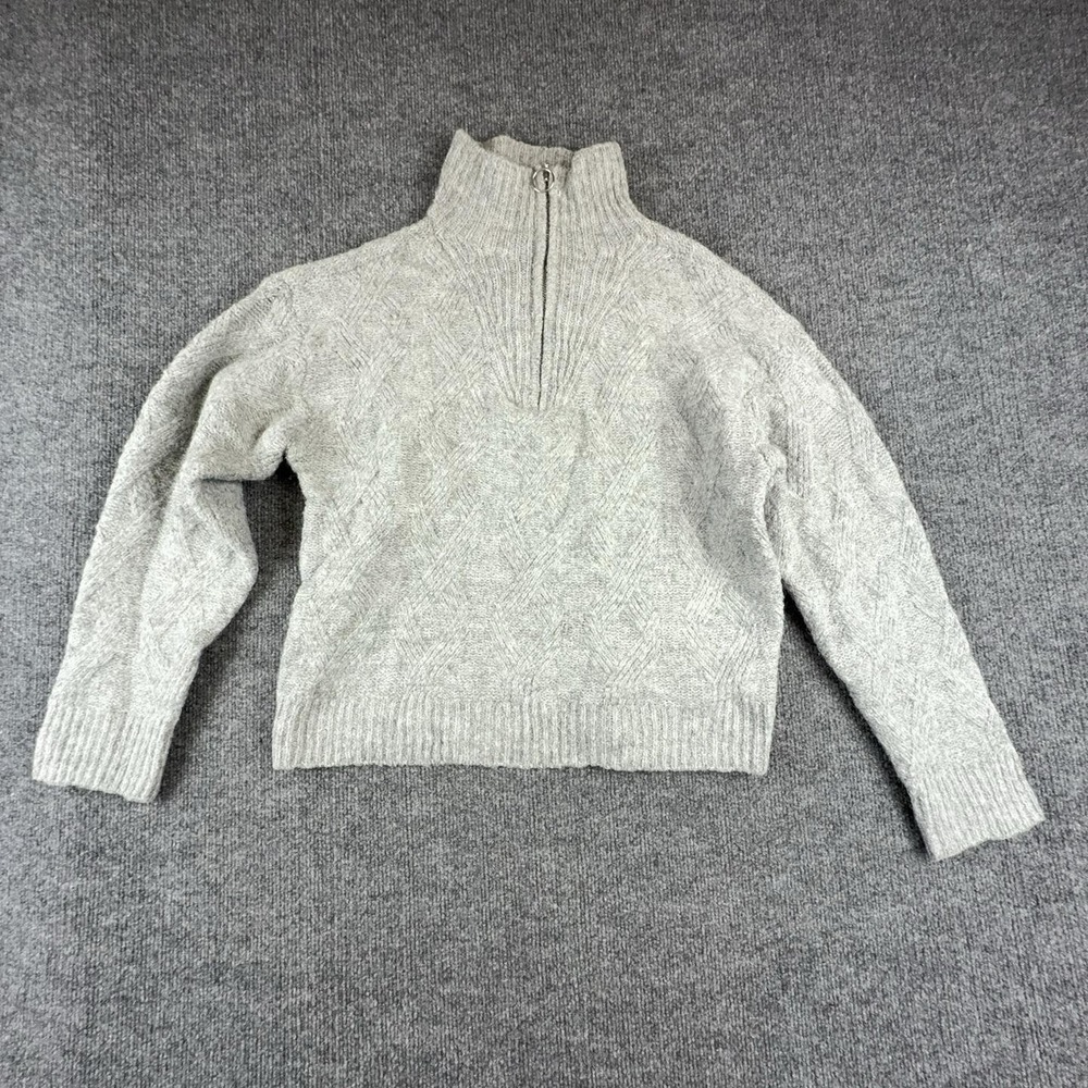 BKE Sweater Womens Medium Gray 1/2 Zip Mock Neck Cable Knit Pullover Long Sleeve